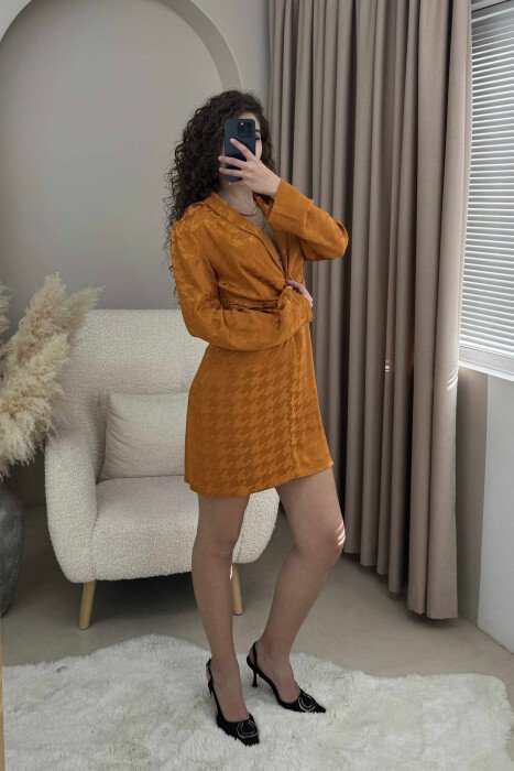 LONG SLEEVES SIMPLE WOMEN DRESS BRICK/TULLE - 3