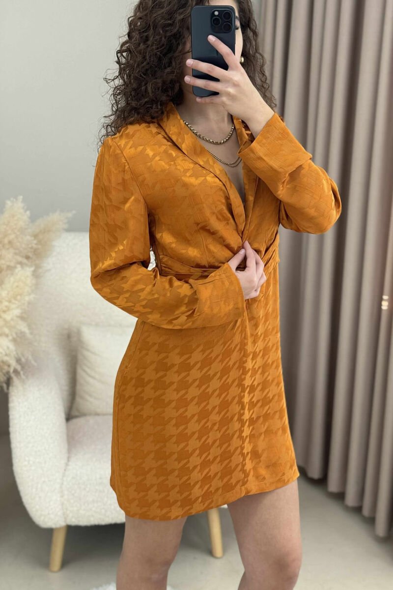 LONG SLEEVES SIMPLE WOMEN DRESS BRICK/TULLE - 4