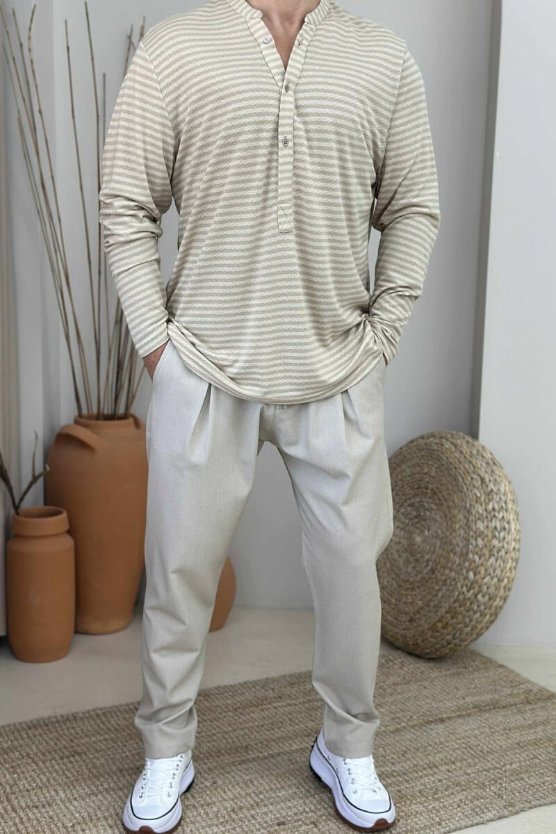 LONG SLEEVES STRIPED MEN SHIRT BEIGE/BEZHE - 1