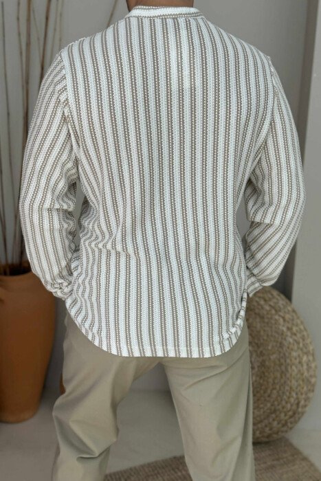 LONG SLEEVES STRIPED MEN SHIRT WHITE-BEIGE/BABZH - 3