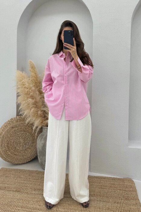 LONG SLEEVES STRIPED WOMEN SHIRT PINK/ROZE - 6