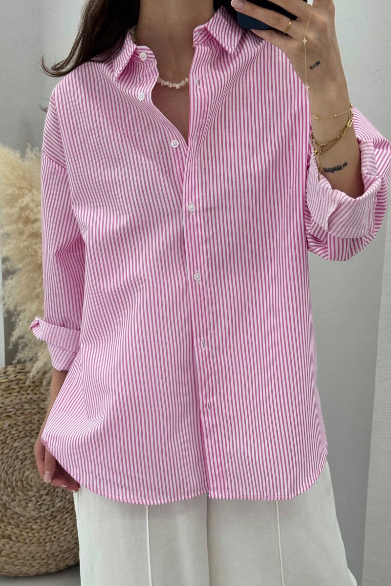 LONG SLEEVES STRIPED WOMEN SHIRT PINK/ROZE - 8