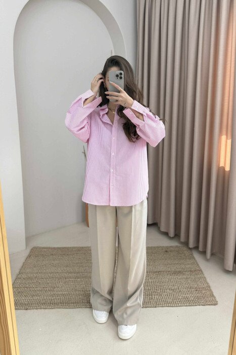 LONG SLEEVES STRIPED WOMEN SHIRT PINK/ROZE - 2