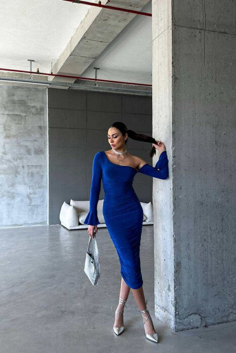 FUSTAN I GJATË NJË NGJYRËSH PËR FEMRA NË NGJYRËN BLU - KLAUDIO FASHION