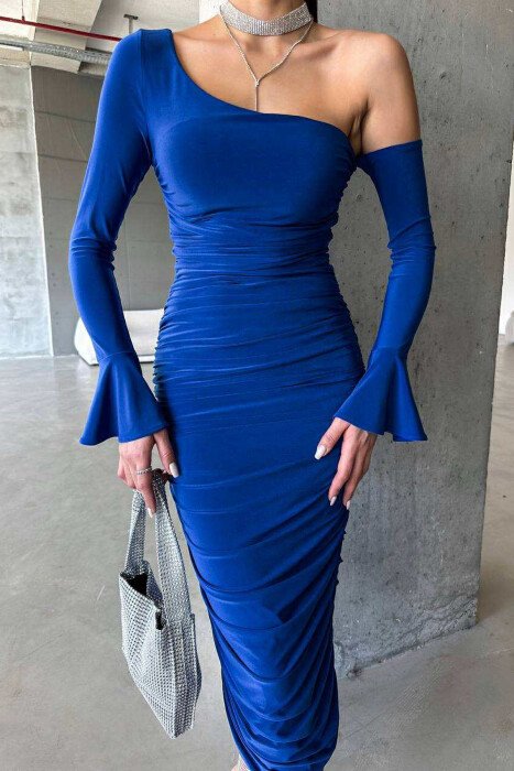 LONG SLEEVESS ONE COLOR WOMEN DRESS BLUE/BLU - 6