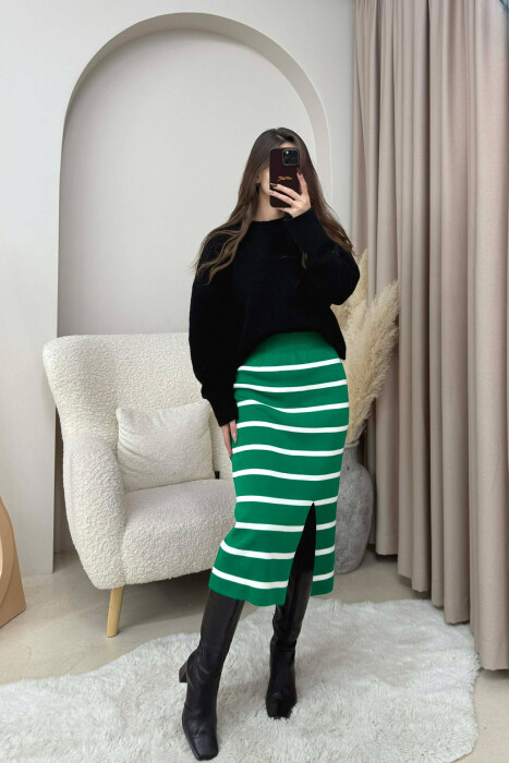 LONG STRIPED KNIT WOMEN SKIRT GREEN/JESHILE - 2