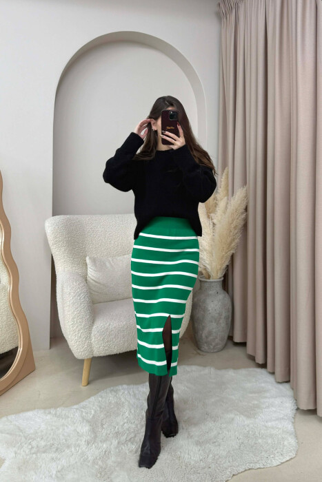 LONG STRIPED KNIT WOMEN SKIRT GREEN/JESHILE - 3