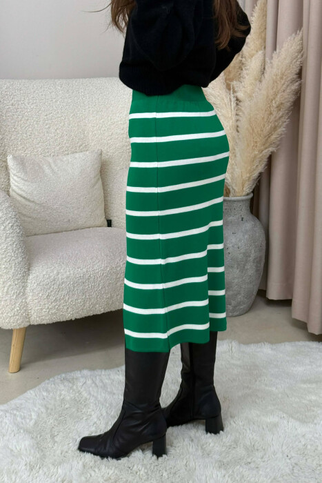 LONG STRIPED KNIT WOMEN SKIRT GREEN/JESHILE - 4