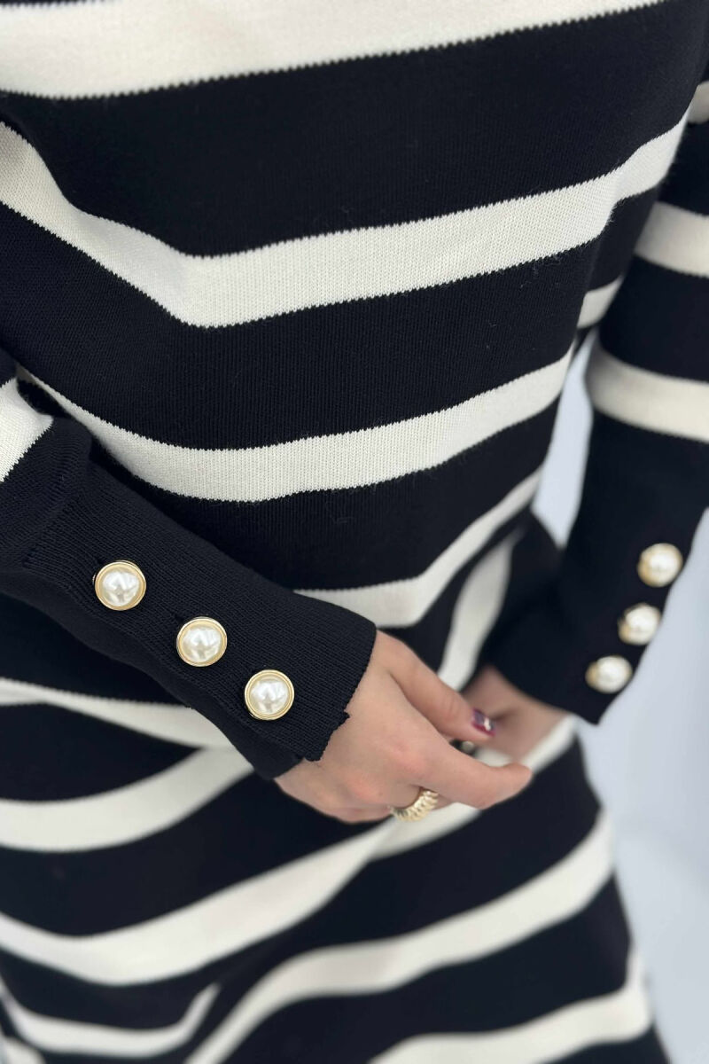 LONG STRIPED ROUND NECK WOMEN DRESS BLACK/ E ZEZE - 7