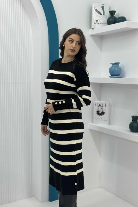 LONG STRIPED ROUND NECK WOMEN DRESS BLACK/ E ZEZE - 2