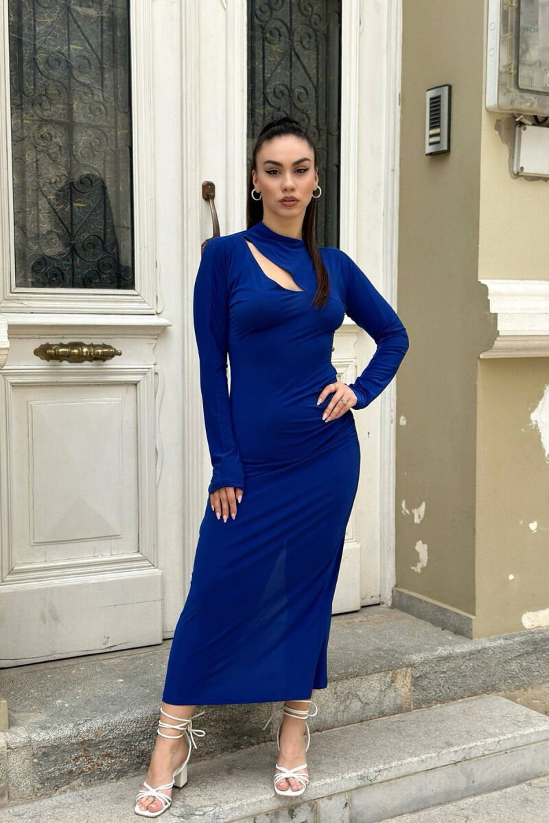 LONG TURTLENECK WOMAN DRESS BLUE/BLU - 1