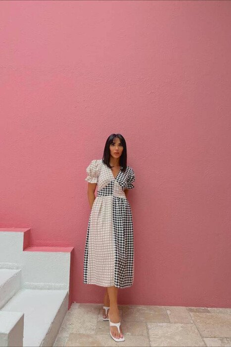 LONG TWO COLORS DRESS LIGHT BEIGE-BLACK/BZBZE - KLAUDIO FASHION