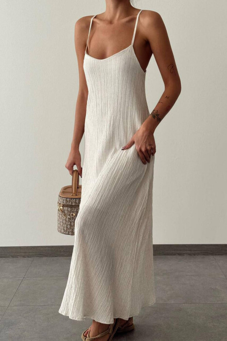 LONG VISKON ONE COLOR DRESS CREAM/KREM - 3