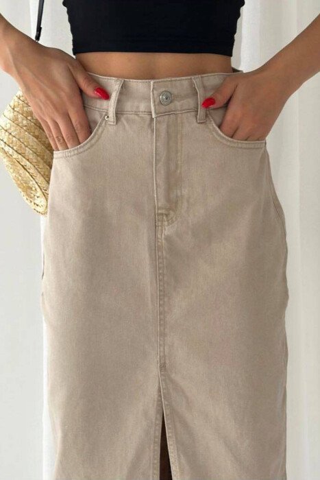 LONG WITH SPLIT WOMAN SKIRT BEIGE/BEZHE - KLAUDIO FASHION
