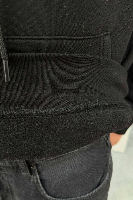 LOS ANGELES FRONT WRITTINGS FLUFFY MEN HOODIE BLACK/ E ZEZE - 5