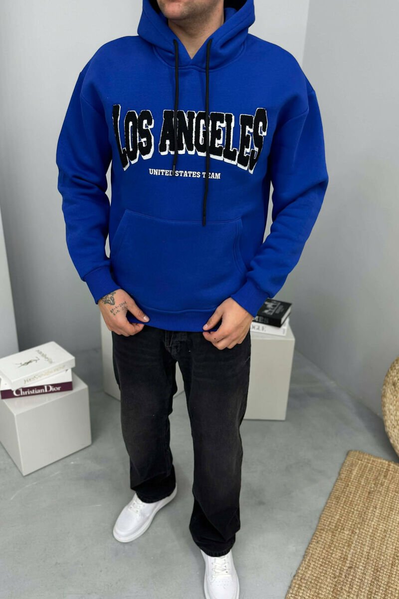 LOS ANGELES FRONT WRITTINGS FLUFFY MEN HOODIE BLUE/BLU - 1