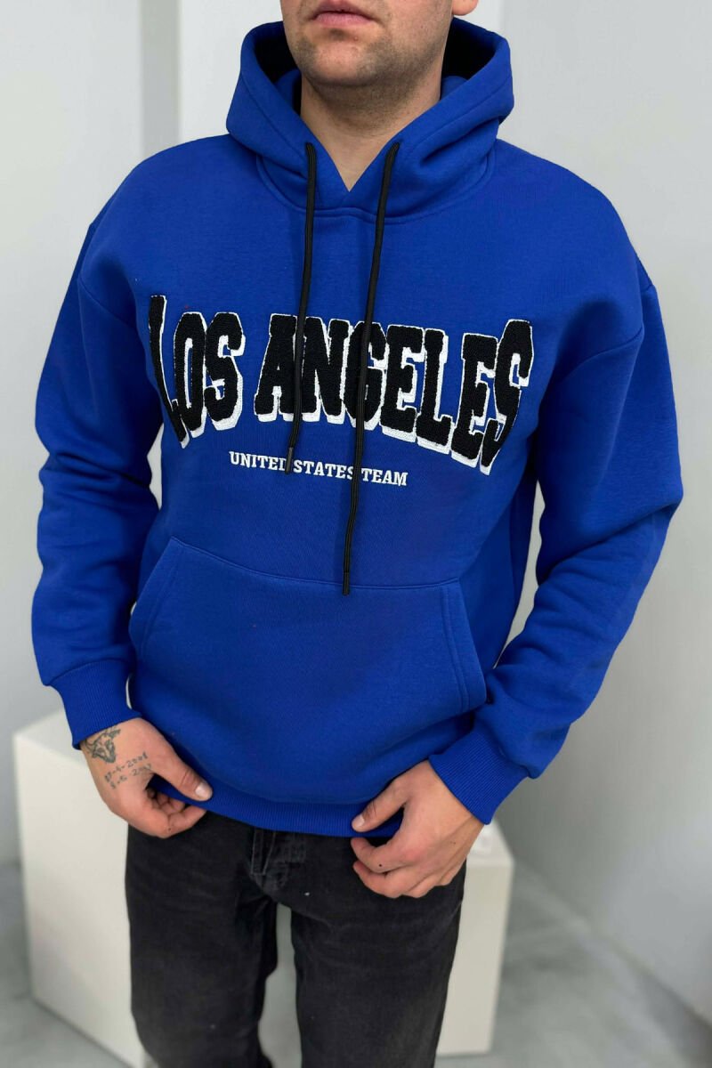 LOS ANGELES FRONT WRITTINGS FLUFFY MEN HOODIE BLUE/BLU - 3