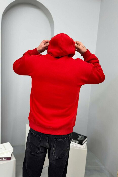 LOS ANGELES FRONT WRITTINGS FLUFFY MEN HOODIE RED/E KUQE - 4
