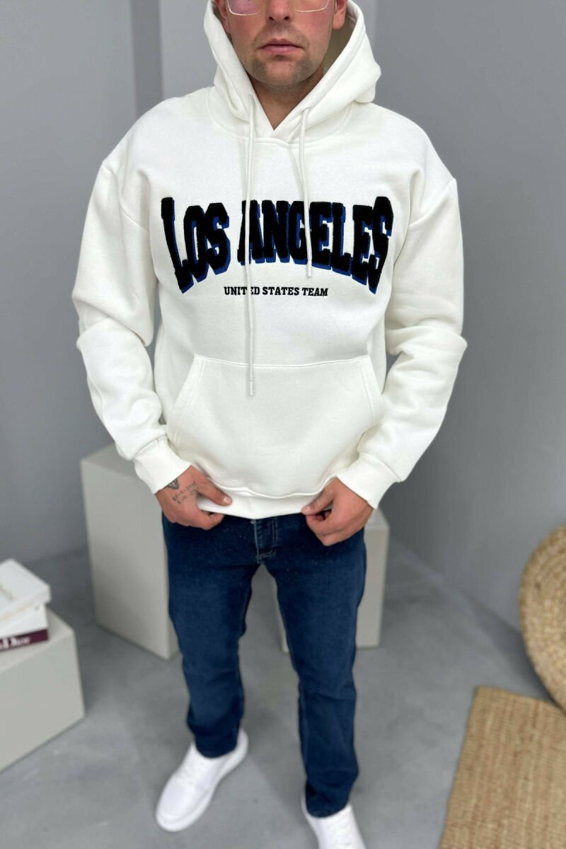 LOS ANGELES FRONT WRITTINGS FLUFFY MEN HOODIE WHITE-E BARDHE - 1