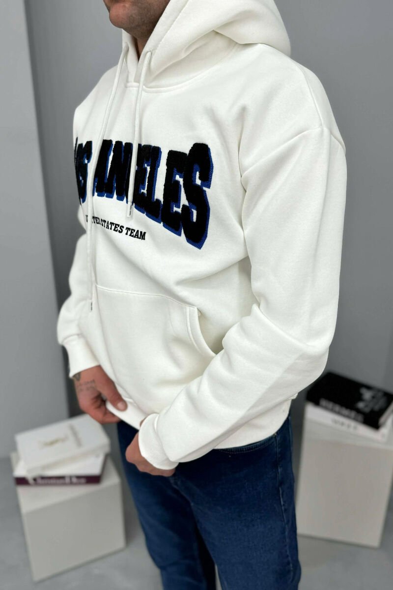 LOS ANGELES FRONT WRITTINGS FLUFFY MEN HOODIE WHITE-E BARDHE - 3
