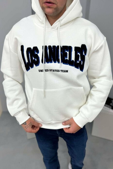 LOS ANGELES FRONT WRITTINGS FLUFFY MEN HOODIE WHITE-E BARDHE - 2