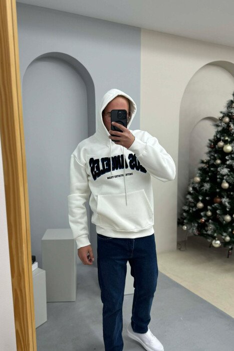 LOS ANGELES FRONT WRITTINGS FLUFFY MEN HOODIE WHITE-E BARDHE - 4