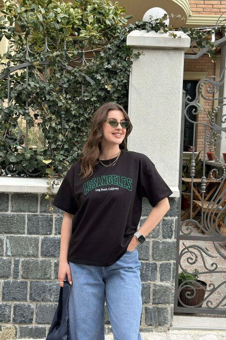 LOS ANGELES FRONT WRITTINGS WOMEN T-SHIRT BLACK/ E ZEZE - KLAUDIO FASHION
