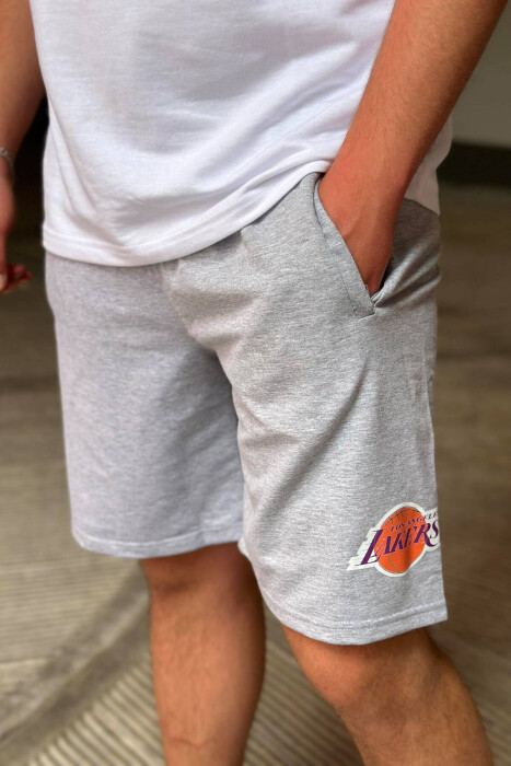 LOS ANGELES LAKERS MEN SHORTS LIGHT GREY/GZ - 3