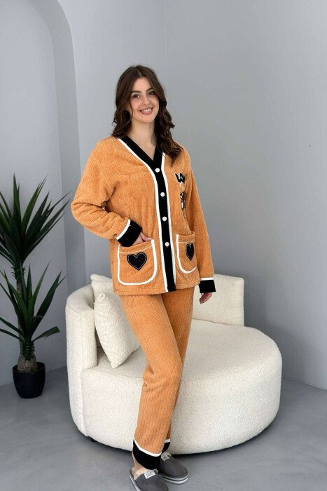 LOVE BEAR BUTTONS WOMAN PYJAMAS MUSTARD/MUSTARDE - KLAUDIO FASHION