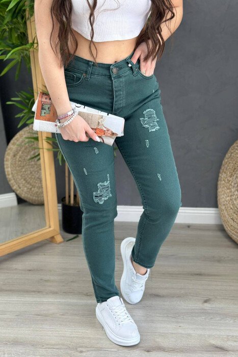 LOW RISE ONE COLOR WOMAN DENIM JEANS GREEN/JESHILE - 2