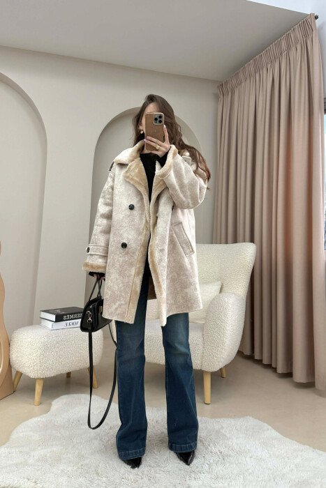 MEDIUM BUTTONED WOOL WOMEN JACKET CREAM/KREM - 1