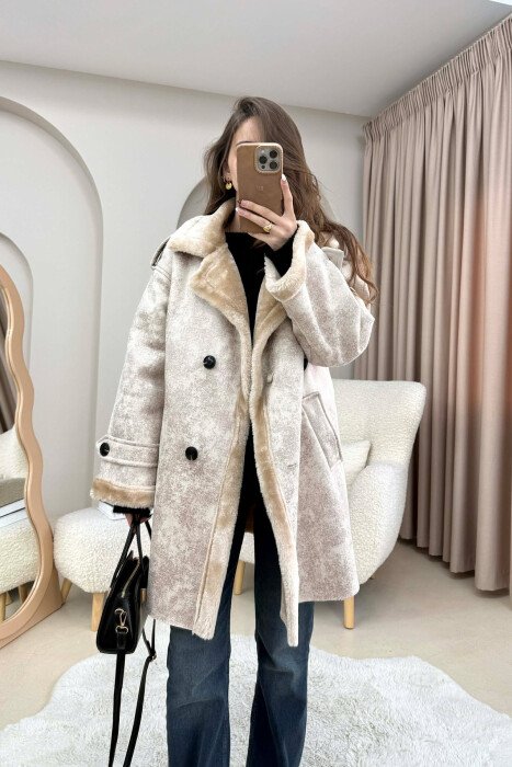 MEDIUM BUTTONED WOOL WOMEN JACKET CREAM/KREM - 2