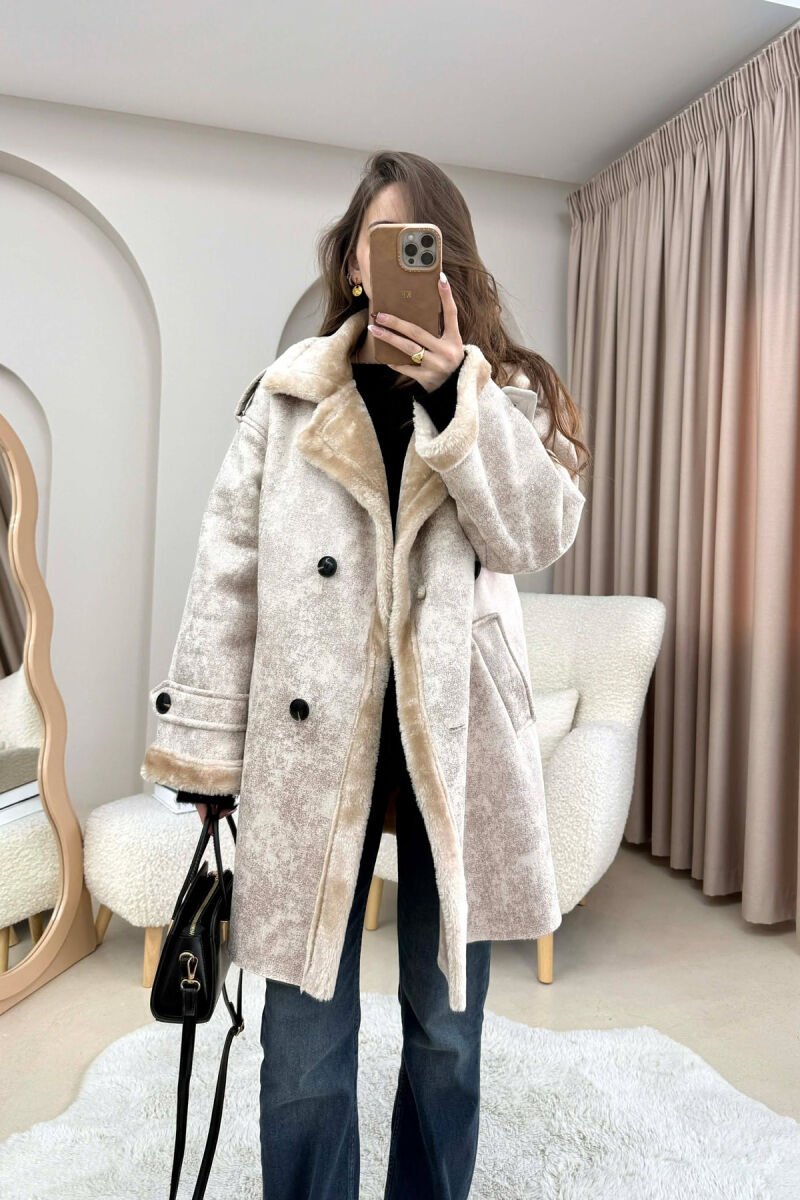 MEDIUM BUTTONED WOOL WOMEN JACKET CREAM/KREM - 2