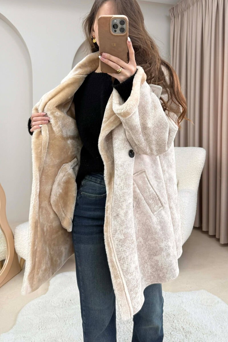 MEDIUM BUTTONED WOOL WOMEN JACKET CREAM/KREM - 3