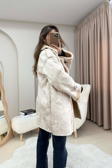 MEDIUM BUTTONED WOOL WOMEN JACKET CREAM/KREM - 4