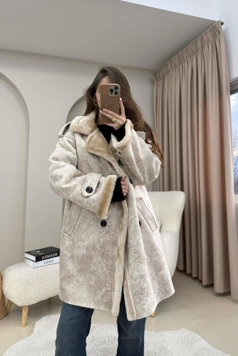 MEDIUM BUTTONED WOOL WOMEN JACKET CREAM/KREM - 5