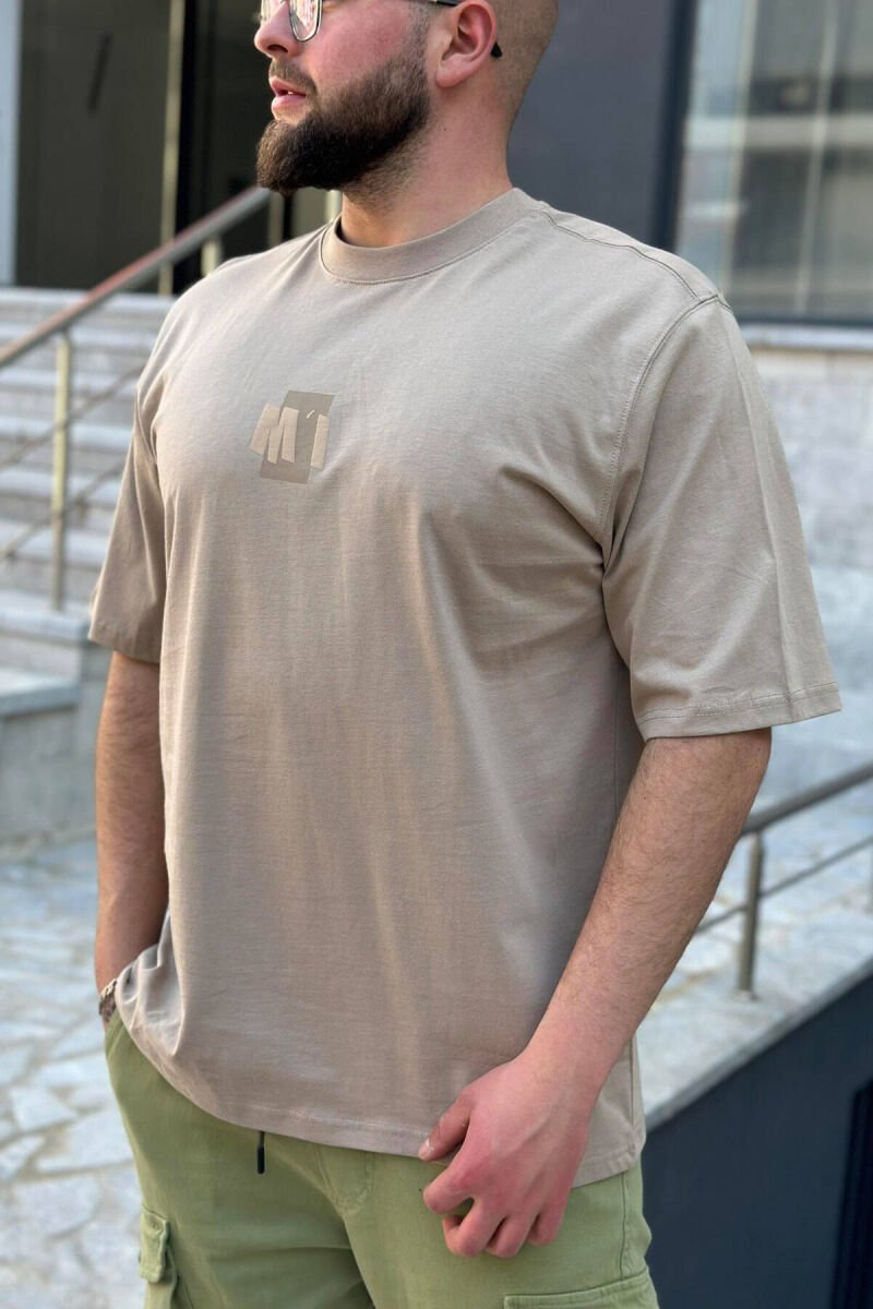 SIMPLE ROUND NECK COTTON MEN T-SHIRT BEIGE/BEZHE - 1