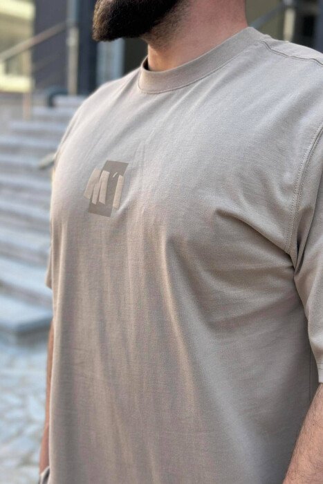 SIMPLE ROUND NECK COTTON MEN T-SHIRT BEIGE/BEZHE - 2