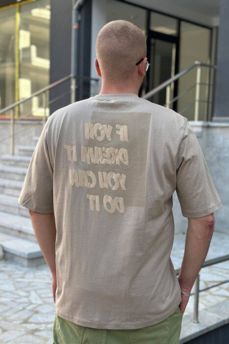 SIMPLE ROUND NECK COTTON MEN T-SHIRT BEIGE/BEZHE - 3