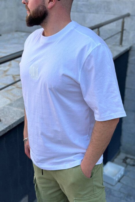 SIMPLE ROUND NECK COTTON MEN T-SHIRT WHITE-E BARDHE - 2