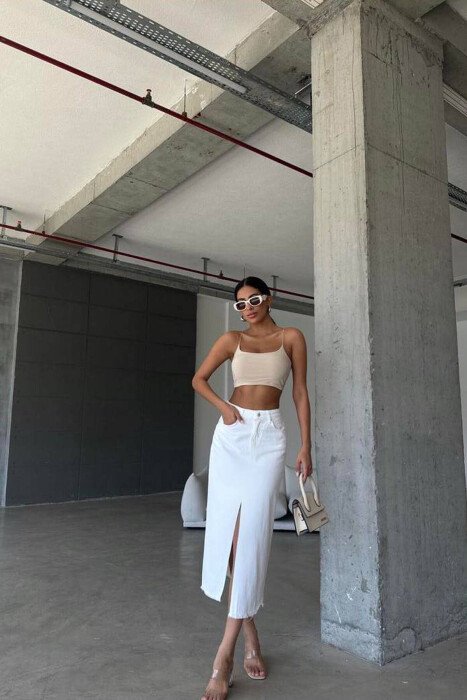 MIDI WITH SLIT WOMAN SKIRT WHITE-E BARDHE - 3