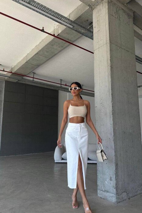 MIDI WITH SLIT WOMAN SKIRT WHITE-E BARDHE - 4