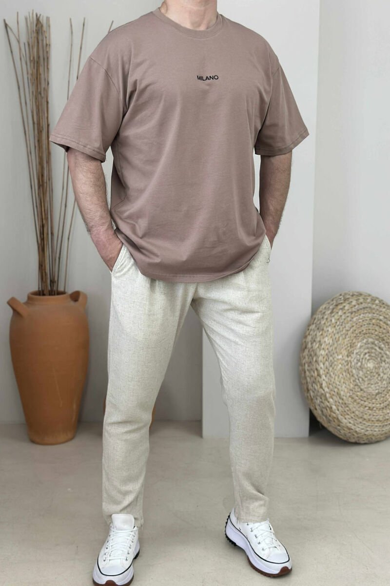 MILANO FRONT WRITTING MEN T-SHIRT LIGHT BROWN/KAZB - 1
