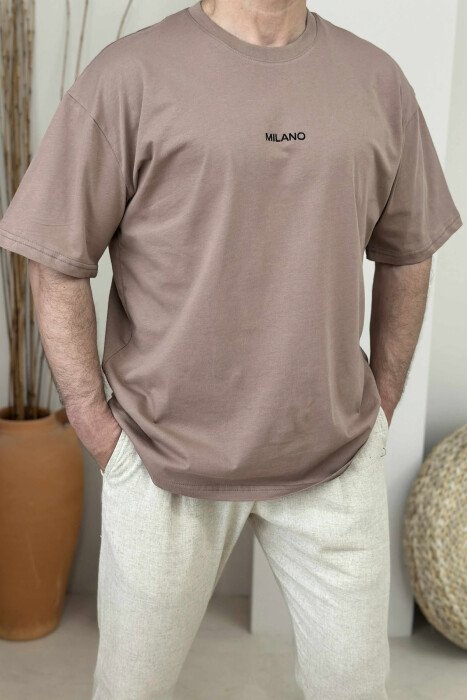 MILANO FRONT WRITTING MEN T-SHIRT LIGHT BROWN/KAZB - 3