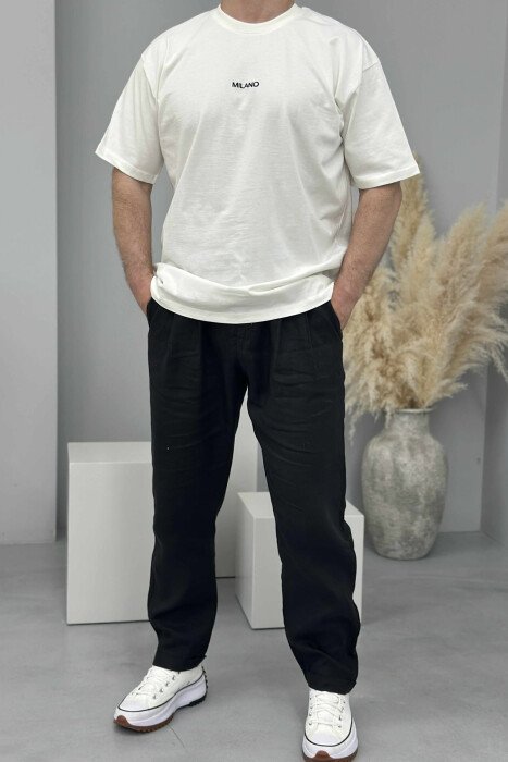 MILANO FRONT WRITTING MEN T-SHIRT WHITE-E BARDHE - KLAUDIO FASHION