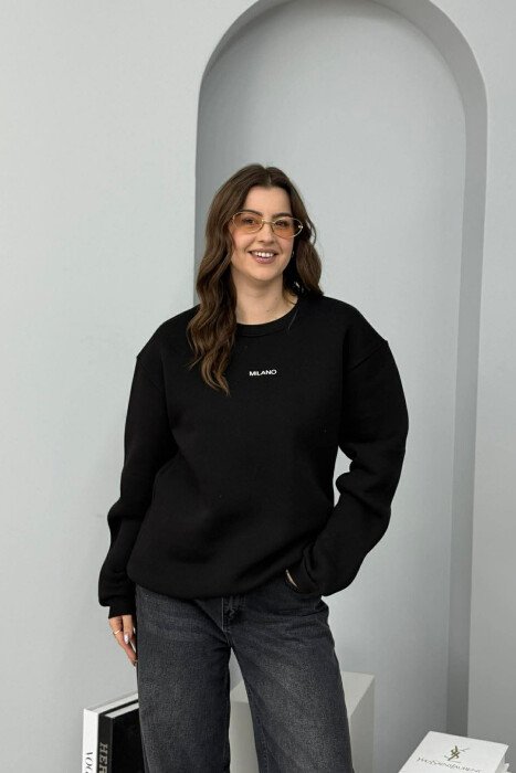 MILANO WRITTING FLUFFY WOMEN SWEATSHIRT BLACK/ E ZEZE - 1