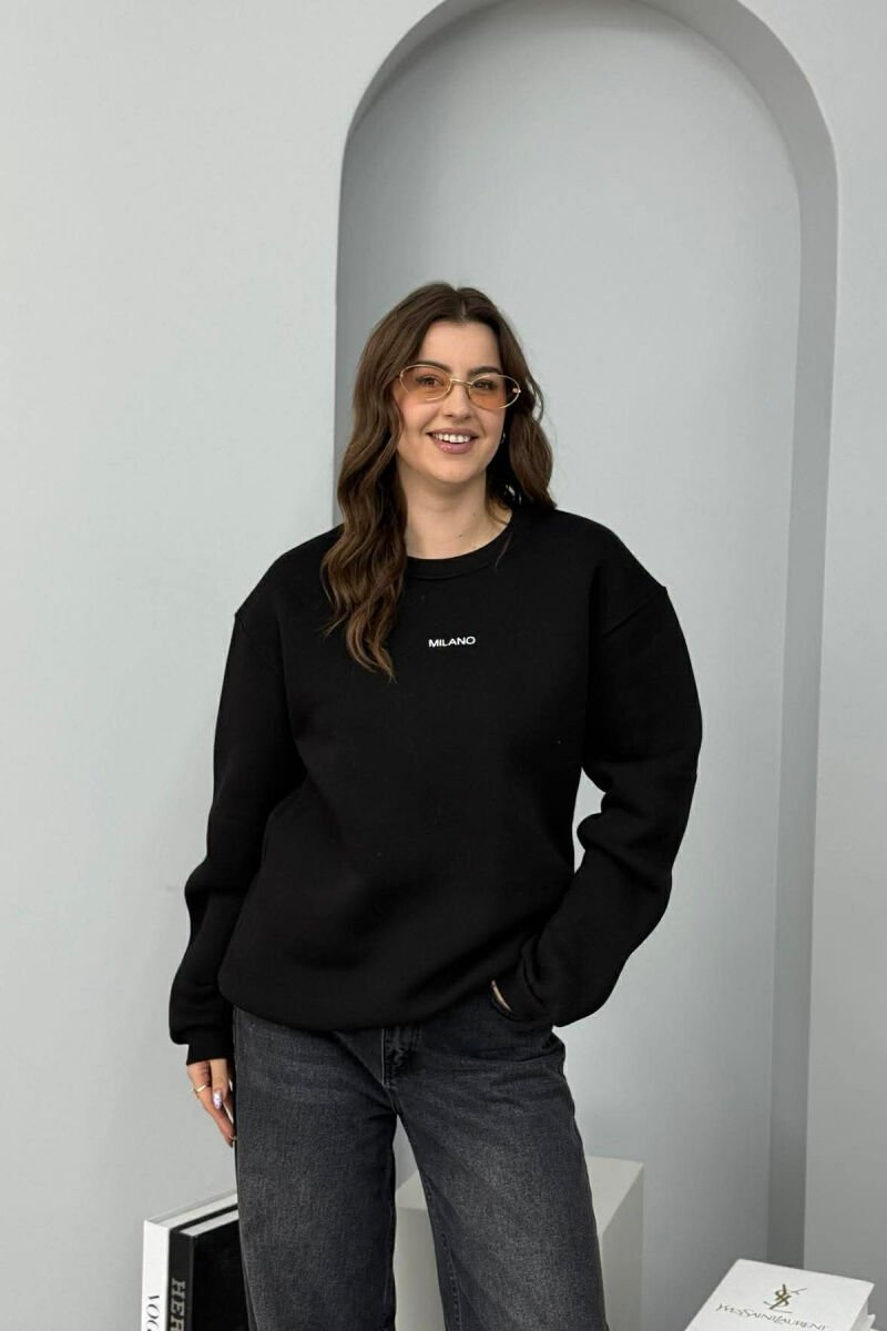 MILANO WRITTING FLUFFY WOMEN SWEATSHIRT BLACK/ E ZEZE - 1