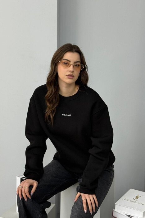 MILANO WRITTING FLUFFY WOMEN SWEATSHIRT BLACK/ E ZEZE - 2