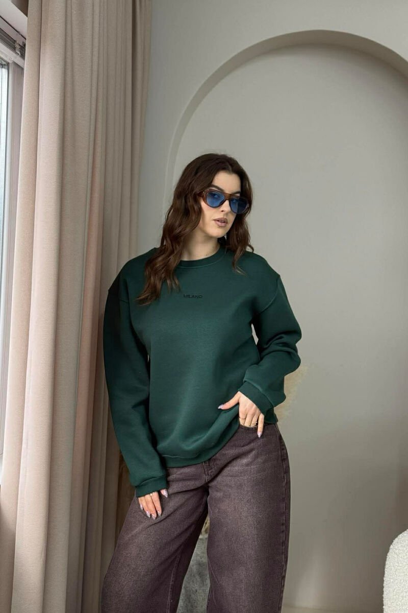 MILANO WRITTING FLUFFY WOMEN SWEATSHIRT DARK GREEN/JEE - 1