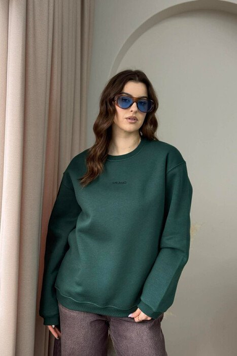 MILANO WRITTING FLUFFY WOMEN SWEATSHIRT DARK GREEN/JEE - 2